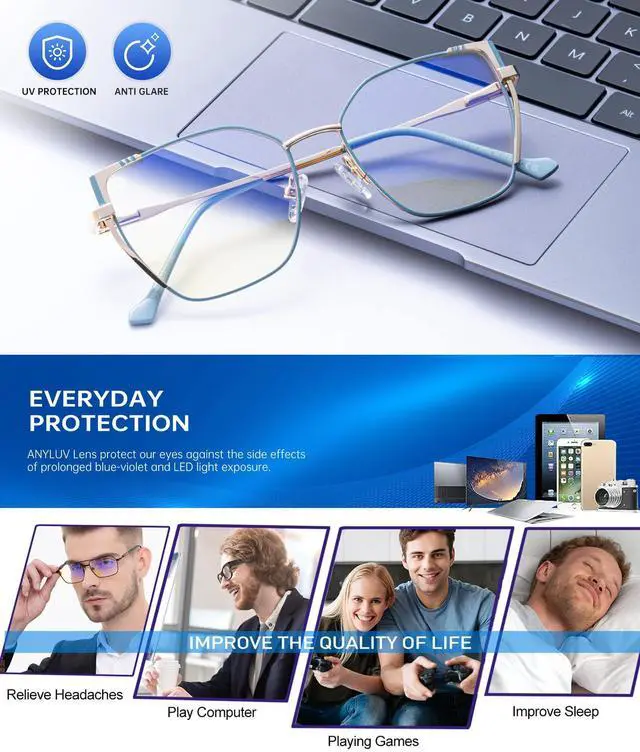 Alt view image 4 of 5 - ANYLUV Blue-Light-Glasses Women Blue-Light Blocking-Glasses: Womens Bluelight Glasses Computer Screen Blocker Eyes Protection