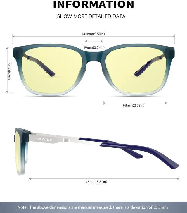 Alt view image 3 of 5 - ANYLUV Blue Light Glasses for Men, Computer Gaming Glasses men, Stylish Anti Eyestrain Blue Light Blocking Glasses Men