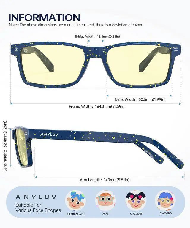 Alt view image 3 of 5 - ANYLUV Blue Light Glasses for Kids, Blue Light Blocking Glasses for Girls/Boys, Teen Gaming Glasses Anti Eyestrain