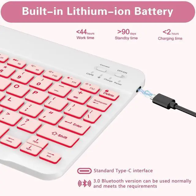 Alt view image 4 of 5 - Galaxy Tab A9 Plus Case with Keyboard 5G 11 Inch 2023 (SM-X210/X216/X218), 7 Color Backlit Detachable Tablet Keyboard Cover with S Pen Holder for Samsung Galaxy Tab A9+ 11" (Pink)