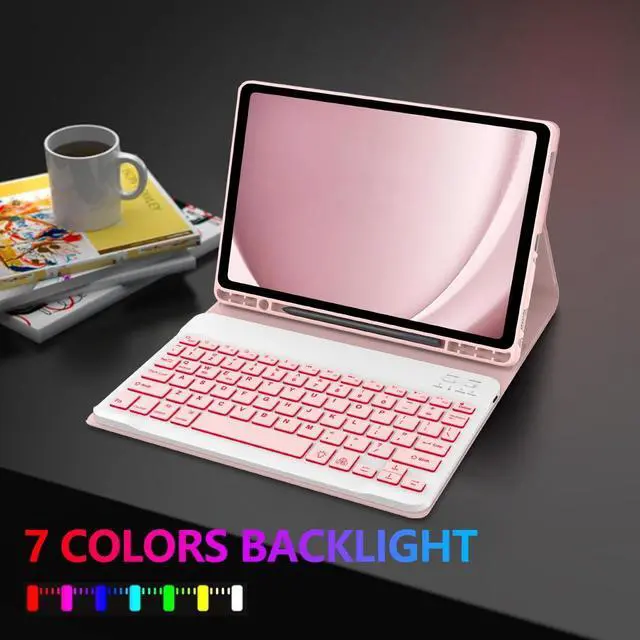 Alt view image 5 of 5 - Galaxy Tab A9 Plus Case with Keyboard 5G 11 Inch 2023 (SM-X210/X216/X218), 7 Color Backlit Detachable Tablet Keyboard Cover with S Pen Holder for Samsung Galaxy Tab A9+ 11" (Pink)