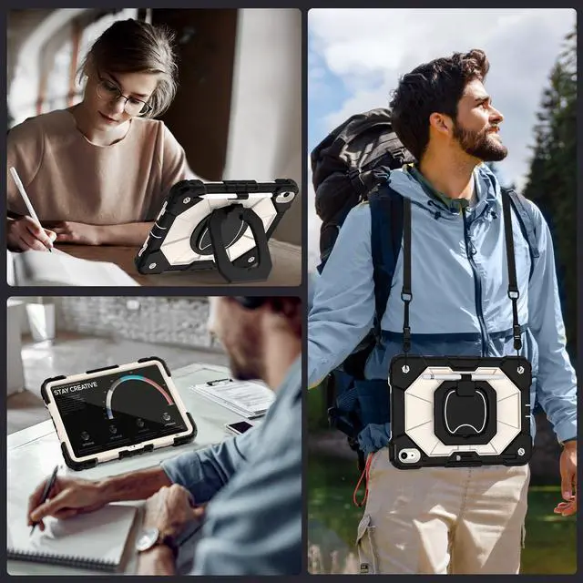 Alt view image 2 of 5 - Auizotl Case for iPad (A16) 11th Generation 11 Inch (2025) iPad 10th Generation 10.9 Inch (2022),Shockproof i Pad Case 11.0/10.9 Inch with 360deg Rotatable Folding Handle Stand,Black Beige