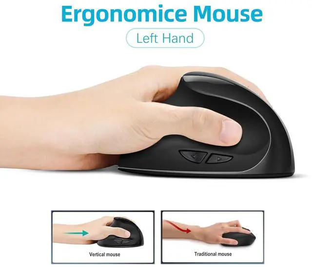 Alt view image 2 of 5 - BeWishes Left Handed Mouse, 2.4G Wireless Vertical Mouse Ergonomic Mice, 3 Adjustable DPI (800/1200/1600), Less Noise,Specially for Small Hand Left-handers
