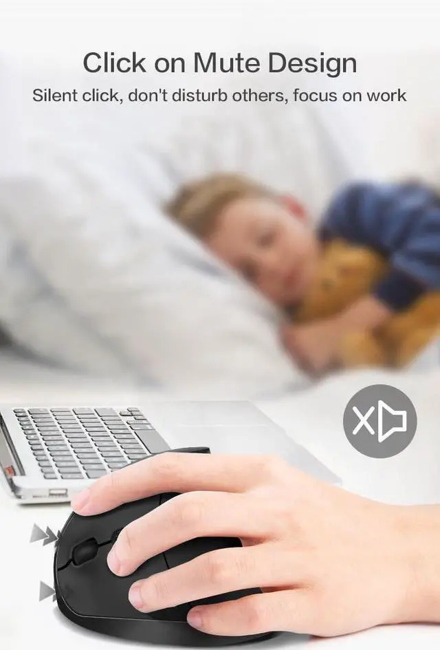 Alt view image 4 of 5 - BeWishes Left Handed Mouse, 2.4G Wireless Vertical Mouse Ergonomic Mice, 3 Adjustable DPI (800/1200/1600), Less Noise,Specially for Small Hand Left-handers