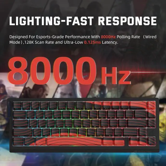 Alt view image 3 of 5 - ATTACK SHARK X68 PRO HE Wireless Rapid Trigger Gaming Keyboard with Adjustable Actuation,8K Polling Rate,Hall Effect Magnetic Switch,Hot-Swap,RGB Backlit,BT/2.4GHz/Wired,for FPS Games-Black&Red