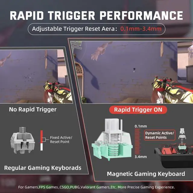 Alt view image 4 of 5 - ATTACK SHARK X68 PRO HE Wireless Rapid Trigger Gaming Keyboard with Adjustable Actuation,8K Polling Rate,Hall Effect Magnetic Switch,Hot-Swap,RGB Backlit,BT/2.4GHz/Wired,for FPS Games-Black&Red