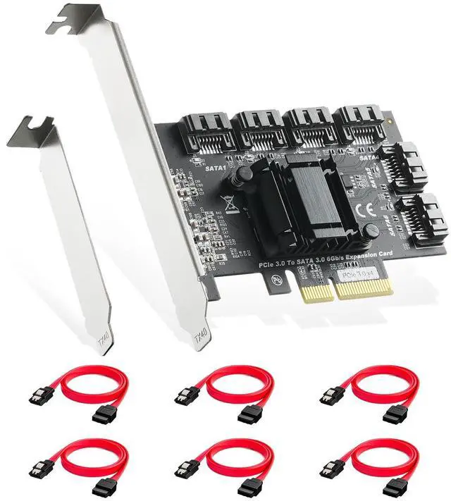 Main image of Binardat 6-Port PCIe x4 SATA 3.0 Controller, Includes 6 SATA Cables and Low Profile Bracket, Windows 10/11 Compatible