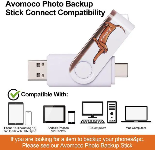 Alt view image 3 of 5 - Avomoco 128GB Super High Speed Photo Backup Stick for Cell Phones with Type C/USB C Port,Compliant with iPhone15&Samsung, LG,Google,Hua Wei,Moto, one Plus.etc.