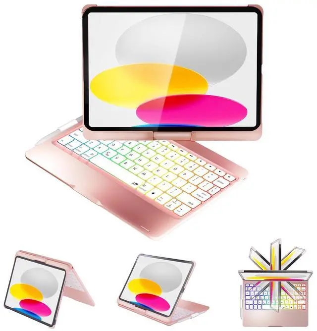 Main image of BABG Keyboard Case for iPad 10th Generation&iPad 11th(A16,2025),iPad Air 11/iPad Pro 11 inch Keyboard&iPad Air 5th/Air 4th Keyboard, 360degSwivel,7 Use Modes,Backlight,Large Battery-Pink