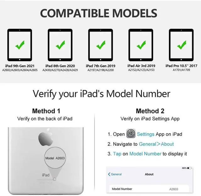 Alt view image 2 of 5 - BQSS Keyboard Case,Wireless Magnetic Detachable Keyboard for iPad 9th/8th/7th, for iPad Air 3rd Gen Stand Tablet Cover with Built-in Pencil Holder(Black)