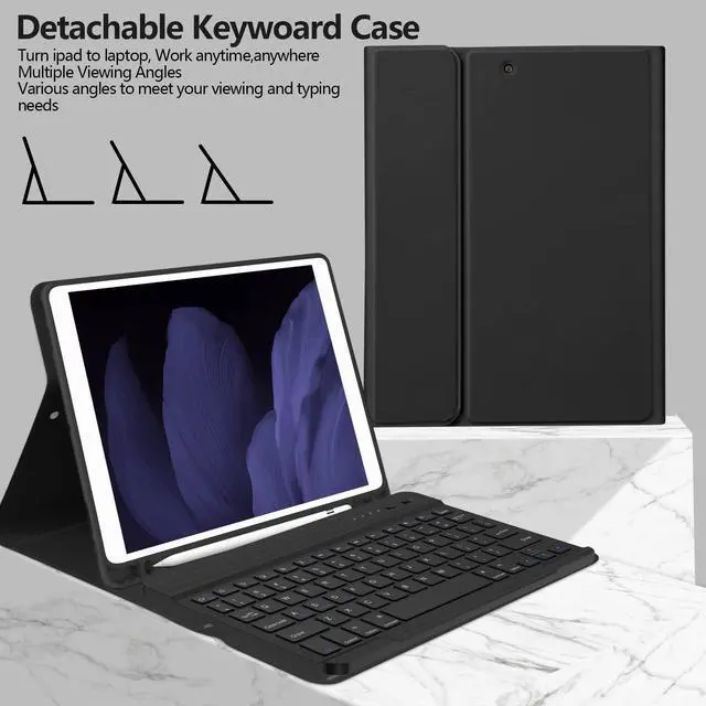 Alt view image 4 of 5 - BQSS Keyboard Case,Wireless Magnetic Detachable Keyboard for iPad 9th/8th/7th, for iPad Air 3rd Gen Stand Tablet Cover with Built-in Pencil Holder(Black)