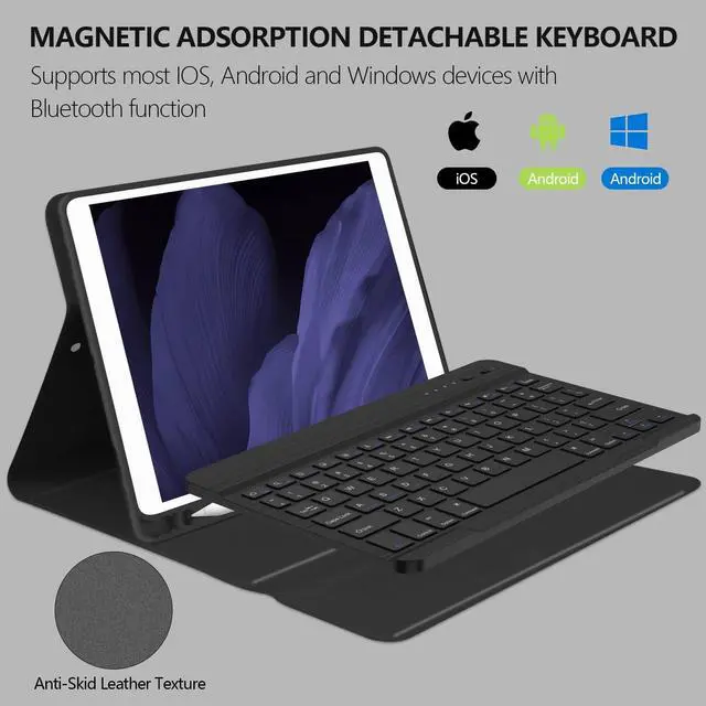 Alt view image 3 of 5 - BQSS Keyboard Case,Wireless Magnetic Detachable Keyboard for iPad 9th/8th/7th, for iPad Air 3rd Gen Stand Tablet Cover with Built-in Pencil Holder(Black)