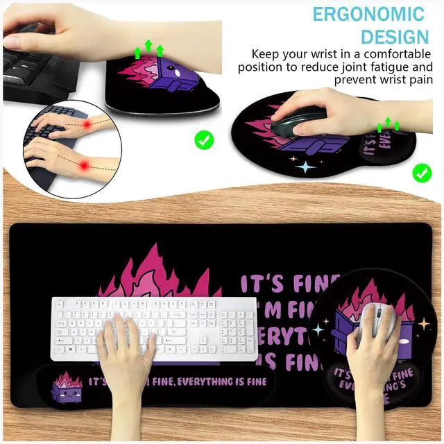 Alt view image 3 of 5 - Blusabaca Dumpster on Fire Mouse Pad Desk Pad, Funny Cute Desk Mat Large Gaming Mouse Pad with Wrist Rest, Keyboard Pad Wrist Rest Ergonomic, Cup Coaster, Work Home Desk Accessories Office Supplies