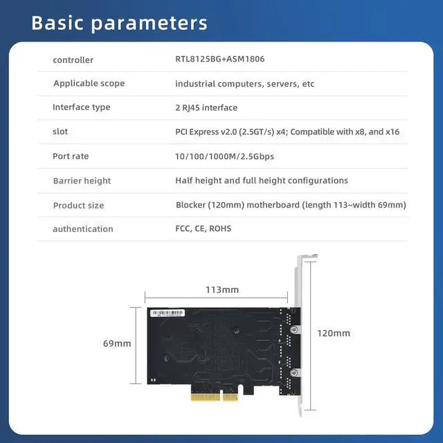 Alt view image 3 of 5 - Buacoz PCI-E X4 2.5Gb Quad-Port Network Card, 2500Mbps Gigabit Ethernet Adapter with RTL8125B Chip 4 RJ45 Ports NIC Cards, Support ESXi, Soft Routing, PXE Boot, Network Aggregation Server