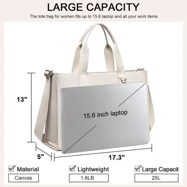 Alt view image 2 of 5 - Laptop Tote Bag for Women Work 15.6 inch Canvas Shoulder Bags Computer Messenger Purse Teacher Handbag Office Briefcase (Light-Grey)