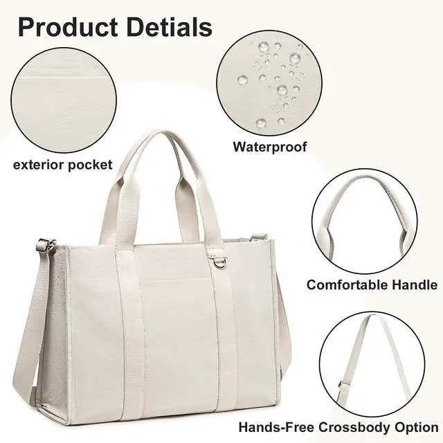 Alt view image 4 of 5 - Laptop Tote Bag for Women Work 15.6 inch Canvas Shoulder Bags Computer Messenger Purse Teacher Handbag Office Briefcase (Light-Grey)