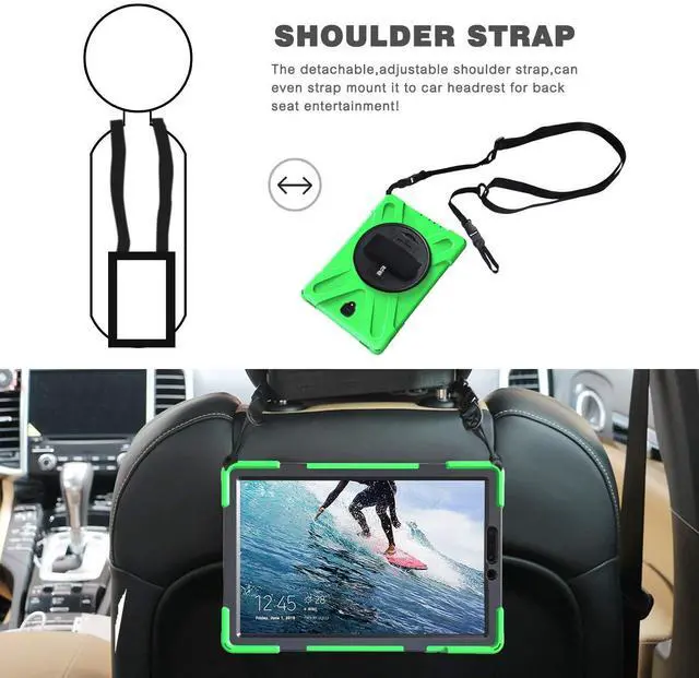 Alt view image 3 of 5 - BRAECN for Samsung Galaxy Tab S4 Case with Rotating Handle and Shoulder Strap, Shock-Absorption Full Body Protection Rugged Cover Case for Samsung Tab S4 10.5 Inch 2018 Model T837/T835/T830 (Green)