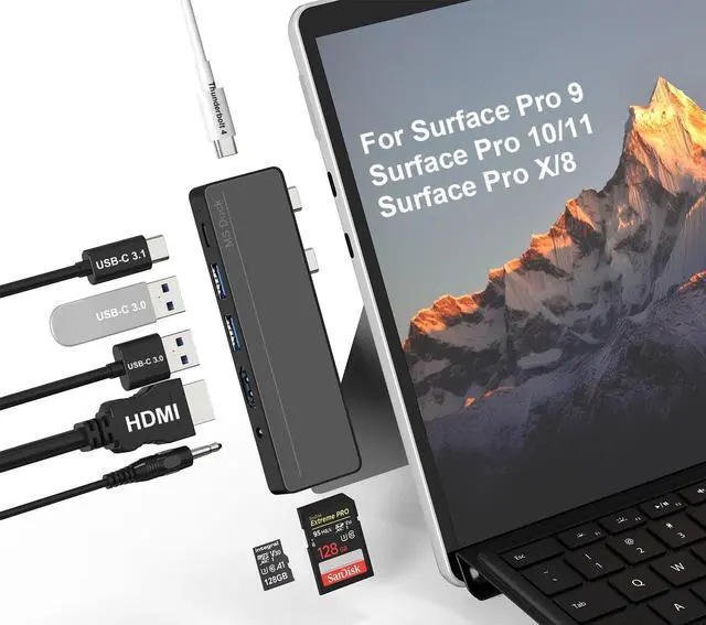 Main image of Surface Pro 8/9/X/10/11 Docking Station - Surface Pro 11 USB C Adapter Multiport Hub with 4K HDMI, Thunderbolt 4, USB 3.0, SD/TF Reader, 3.5mm Audio Microsoft Surface Pro Copilot Accessories