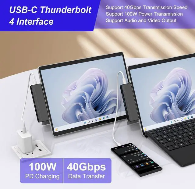 Alt view image 4 of 5 - Surface Pro 8/9/X/10/11 Docking Station - Surface Pro 11 USB C Adapter Multiport Hub with 4K HDMI, Thunderbolt 4, USB 3.0, SD/TF Reader, 3.5mm Audio Microsoft Surface Pro Copilot Accessories