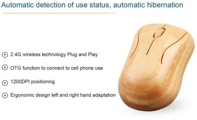 Alt view image 4 of 5 - Bamboo Keyboard and Mouse, 2.4GHz Computer Devices with USB Receiver, Optional 1200DPI MouseCompact KeyboardWireless Keyboard and Mouse Combo (Mouse)