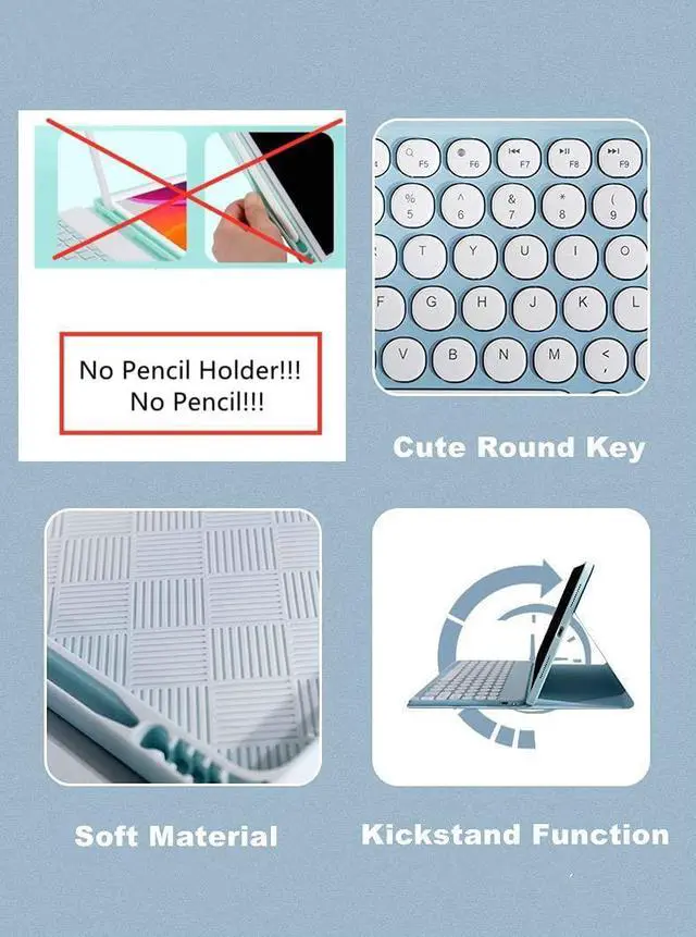 Alt view image 5 of 5 - for Kindle Fire HD 10 Keyboard case 2021,Detachable Round Keys Keyboard Case for  Fire HD 10 /HD 10 Plus Tablet (11th Generation),Folio Fire hd 10 case with Keyboard for Women Kids (Blue)