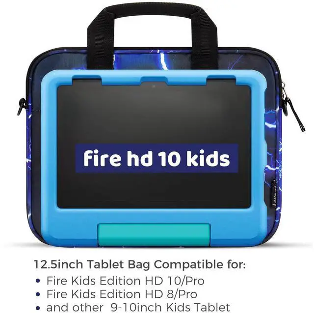 Alt view image 3 of 5 - Choco Mocha Kids Tablet Sleeve Bag for Boys, 12.5 Inch Tablet Carrying Case for Fire 7 8 10 HD 8 10, iPad Bag for Kid, Chromebook, Kindle Kids Edition, Lightning Blue