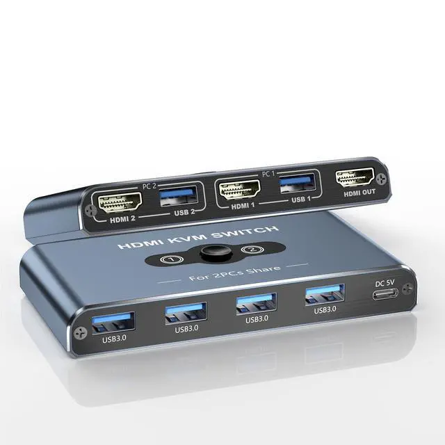 Main image of KVM Switch, KVM Switch 1 Monitors 2 Computers, HDMI Switch, 4K@60Hz KVM Switches for 2 Computers Sharing 1 Monitor, 4 USB 3.0 Devices Such as Keyboard, Mouse, Printer, Scanner(Grey)