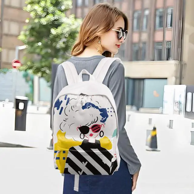 Alt view image 3 of 5 - Buluzine DIY Canvas Backpack White Backpack Large Casual Daypack Satchel Laptop Backpack Unisex, standard