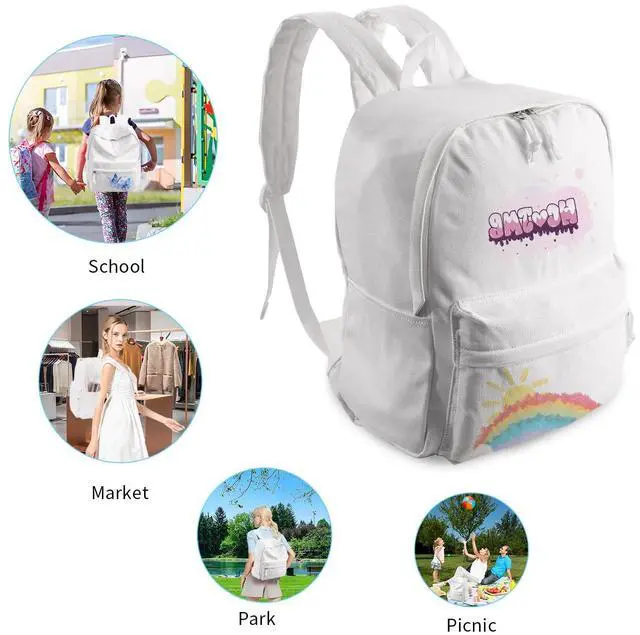 Alt view image 4 of 5 - Buluzine DIY Canvas Backpack White Backpack Large Casual Daypack Satchel Laptop Backpack Unisex, standard