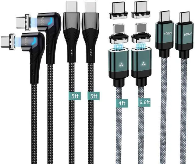 Main image of 100W Magnetic Charging Cable,Magnetic Right Angle USB C Cable,480Mbps Data Transfer,5A Fast Charging,Compatible with USB C Device (Black Green)