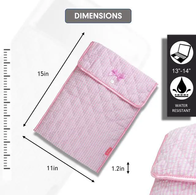 Alt view image 3 of 5 - Sonix | Quilted Laptop Sleeve | 13-14 Inch, Quilted Soft Comfy Laptop Carrying Case, Computer Sleeve | Seersucker Pink