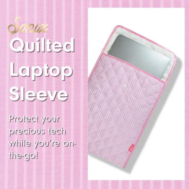 Alt view image 4 of 5 - Sonix | Quilted Laptop Sleeve | 13-14 Inch, Quilted Soft Comfy Laptop Carrying Case, Computer Sleeve | Seersucker Pink