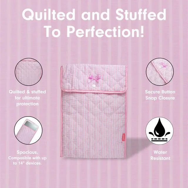 Alt view image 5 of 5 - Sonix | Quilted Laptop Sleeve | 13-14 Inch, Quilted Soft Comfy Laptop Carrying Case, Computer Sleeve | Seersucker Pink