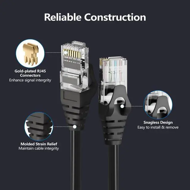 Alt view image 4 of 5 - CableGeeker Cat 6 Ethernet Cable 0.5 ft (50-Pack) - Cat6 Patch Cables 10G Support, Snagless RJ45 26AWG Short Cat 6 Patch Cable, Internet Cable, Network Cable - 0.5 Feet Black