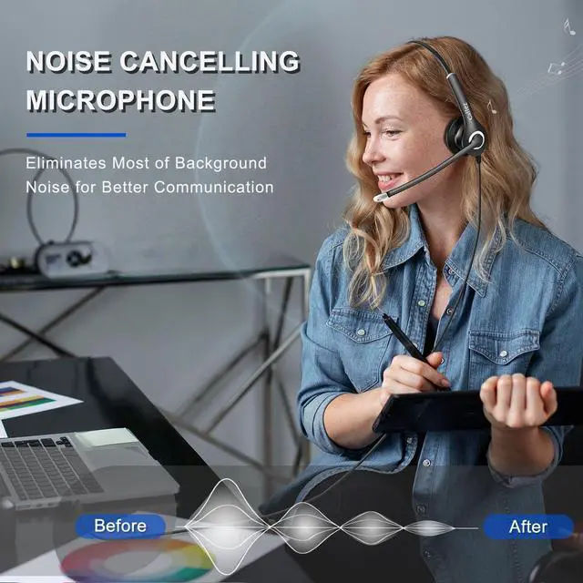 Alt view image 2 of 5 - Callez Computer Headset, 3.5mm Cell Phone Headset with Mic Noise Cancelling, USB-C Wired Headphone for PC Laptop Mac iPhone Samsung Zoom Teams Call Center Home Office Work, in-line Controls