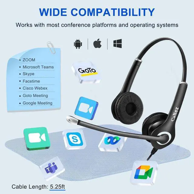 Alt view image 4 of 5 - Callez Computer Headset, 3.5mm Cell Phone Headset with Mic Noise Cancelling, USB-C Wired Headphone for PC Laptop Mac iPhone Samsung Zoom Teams Call Center Home Office Work, in-line Controls