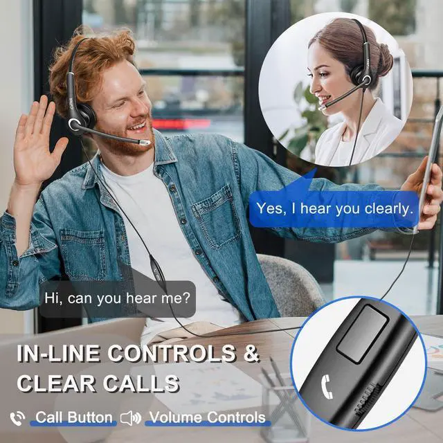 Alt view image 5 of 5 - Callez Computer Headset, 3.5mm Cell Phone Headset with Mic Noise Cancelling, USB-C Wired Headphone for PC Laptop Mac iPhone Samsung Zoom Teams Call Center Home Office Work, in-line Controls