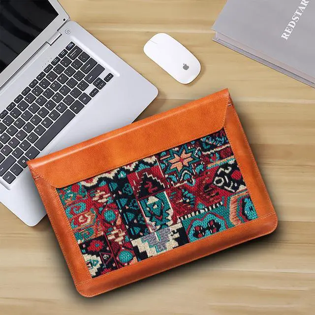 Alt view image 4 of 5 - CPNVWA 16 Inch Laptop Sleeve MacBook Pro/Max M4 M3 M2 M1 Laptop Case,Leather Laptop Cover for MacBook Air 15 M3 M2,Mac Travel Protective Case for 15-16 inch Notebook,Brown