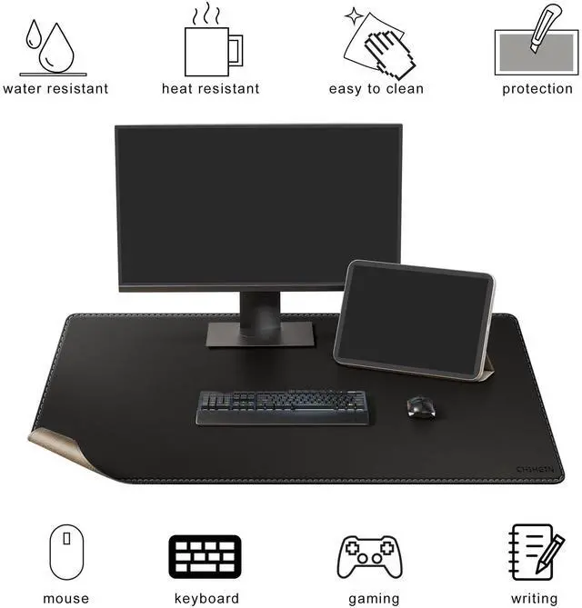 Alt view image 3 of 5 - Chihein 43" x 24" 3XL Desk Mat with Cork & PU Leather, Dual Sided Desk Pad, Waterproof Computer Desk Mat for Office, Gaming, Home (Black)