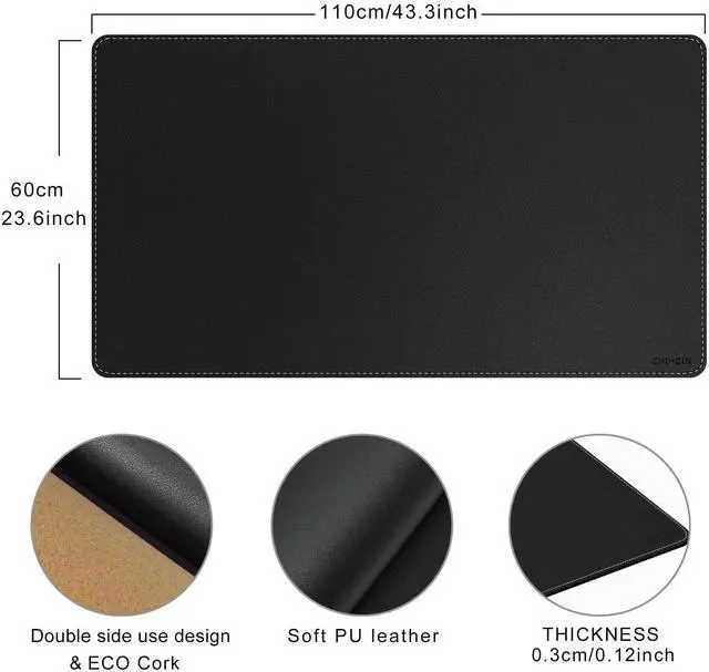 Alt view image 2 of 5 - Chihein 43" x 24" 3XL Desk Mat with Cork & PU Leather, Dual Sided Desk Pad, Waterproof Computer Desk Mat for Office, Gaming, Home (Black)