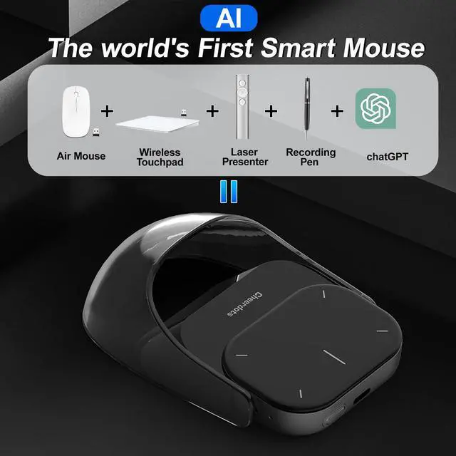 Alt view image 3 of 5 - 2025 AI Wireless Mouse for PC Laptop - ChatGPT Enabled Bluetooth Mouse with Voice Recording & AI Summarize, Ergonomic Presenter Laser Pointer Remote, USB Rechargeable High-Performance Office Device