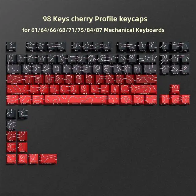 Alt view image 2 of 5 - dagaladoo Red Black Topographic keycaps Line Backlit keycaps Shine Through Keyboard Keys Side Printed Key caps Cherry Profile keycap Set for 61/64/66/68/71/75/84/87 Mechanical Keyboards