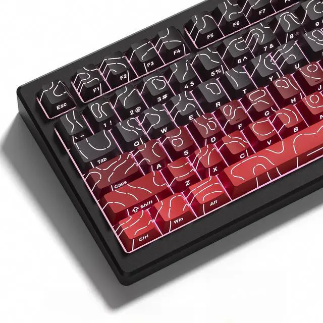 Main image of dagaladoo Red Black Topographic keycaps Line Backlit keycaps Shine Through Keyboard Keys Side Printed Key caps Cherry Profile keycap Set for 61/64/66/68/71/75/84/87 Mechanical Keyboards
