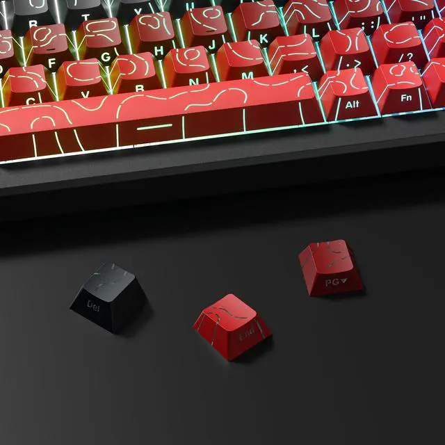 Alt view image 4 of 5 - dagaladoo Red Black Topographic keycaps Line Backlit keycaps Shine Through Keyboard Keys Side Printed Key caps Cherry Profile keycap Set for 61/64/66/68/71/75/84/87 Mechanical Keyboards