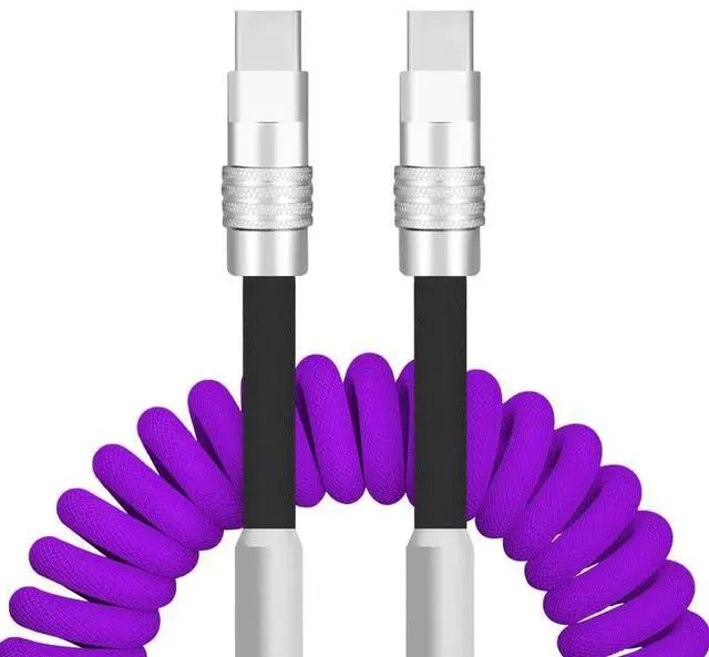 Main image of chubbycable Curly Chubby - 240W Coiled USB C Cable Spring Retractable Fast Charging Cable for Car Compatible with CarPlay, Android Auto, Purple and Black, Type-C to Type-C, 2.29FT-3.6FT