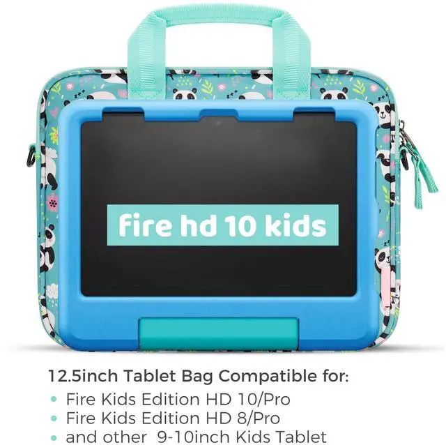 Alt view image 3 of 5 - Choco Mocha Kids Tablet Sleeve Bag for Girls, 12.5 Inch Tablet Carrying Case for Fire HD 7 8 10 HD 8 10, iPad Bag for kid, Chromebook, Kindle Kids Edition, Panda Teal