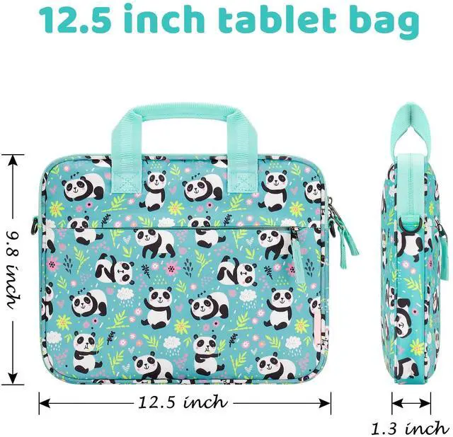 Alt view image 4 of 5 - Choco Mocha Kids Tablet Sleeve Bag for Girls, 12.5 Inch Tablet Carrying Case for Fire HD 7 8 10 HD 8 10, iPad Bag for kid, Chromebook, Kindle Kids Edition, Panda Teal