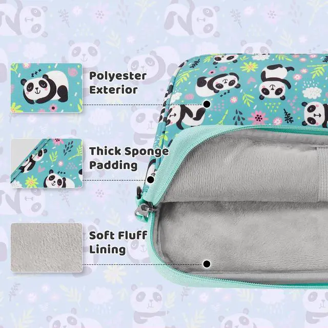 Alt view image 5 of 5 - Choco Mocha Kids Tablet Sleeve Bag for Girls, 12.5 Inch Tablet Carrying Case for Fire HD 7 8 10 HD 8 10, iPad Bag for kid, Chromebook, Kindle Kids Edition, Panda Teal