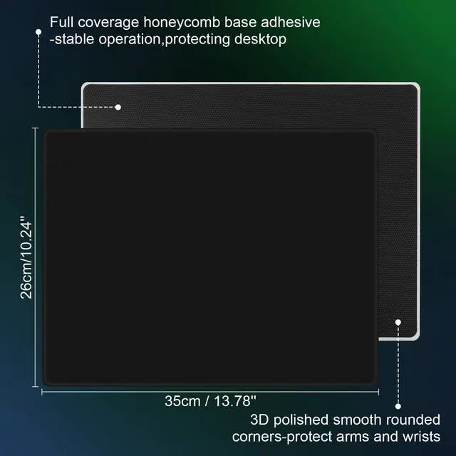 Alt view image 2 of 5 - DAWNTREES Glass Gaming Mouse Pad,Accurate and Fast Mouse Tracking,Tempered Glass,Anti-Slip Rubber Base,XL Mouse Mat for Gamer, Office & Home,13.78"x10.24" Black