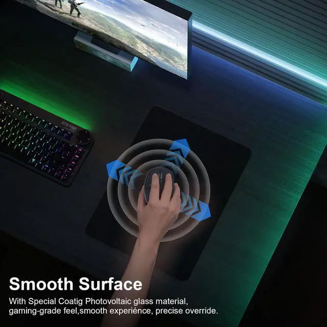 Alt view image 3 of 5 - DAWNTREES Glass Gaming Mouse Pad,Accurate and Fast Mouse Tracking,Tempered Glass,Anti-Slip Rubber Base,XL Mouse Mat for Gamer, Office & Home,13.78"x10.24" Black